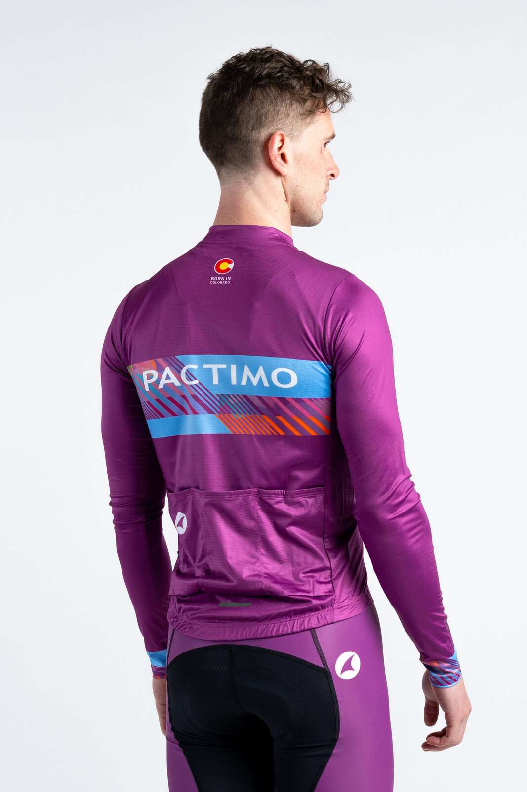Men's Custom Cycling Jersey - Ascent Aero Long Sleeve Back View #fit_aero