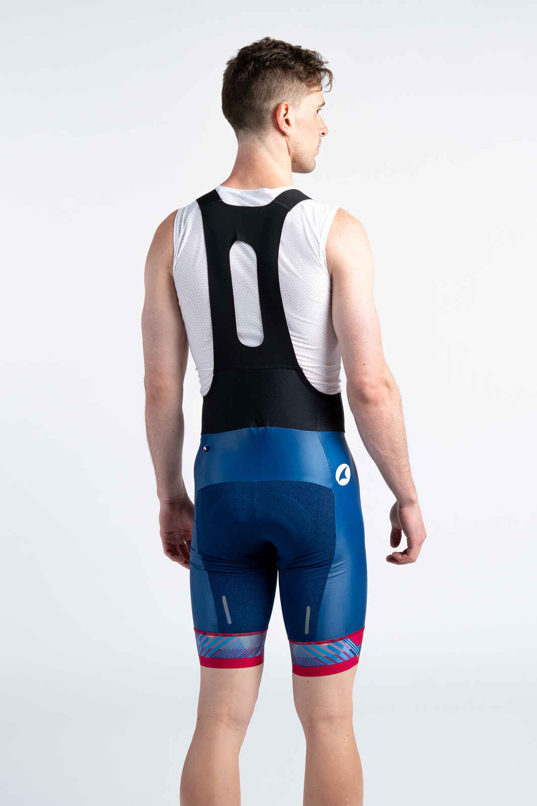 Men's Custom Cycling Bibs - Navy Blue Rise Long Length Summit Stratos Force Back View #color_navy
