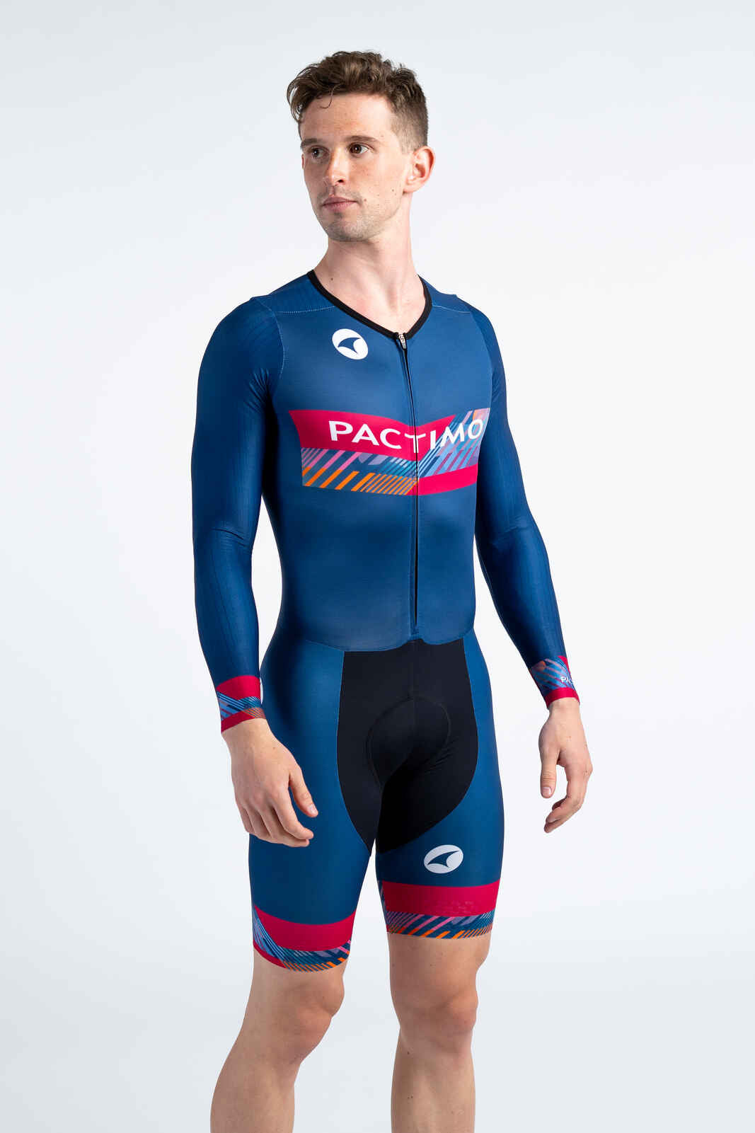 Men's Custom Cycling Skinsuit - Long Sleeve Front View #color-options_black-rise