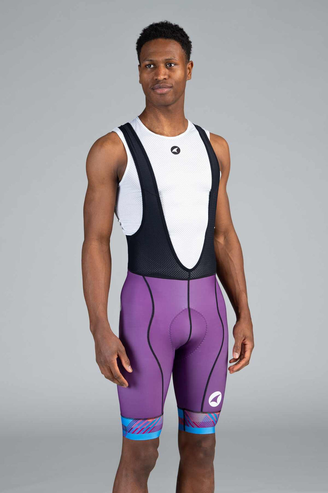 Men's Custom Cycling Bibs - Ascent Vector Long Length Full-Print Front View #length_long