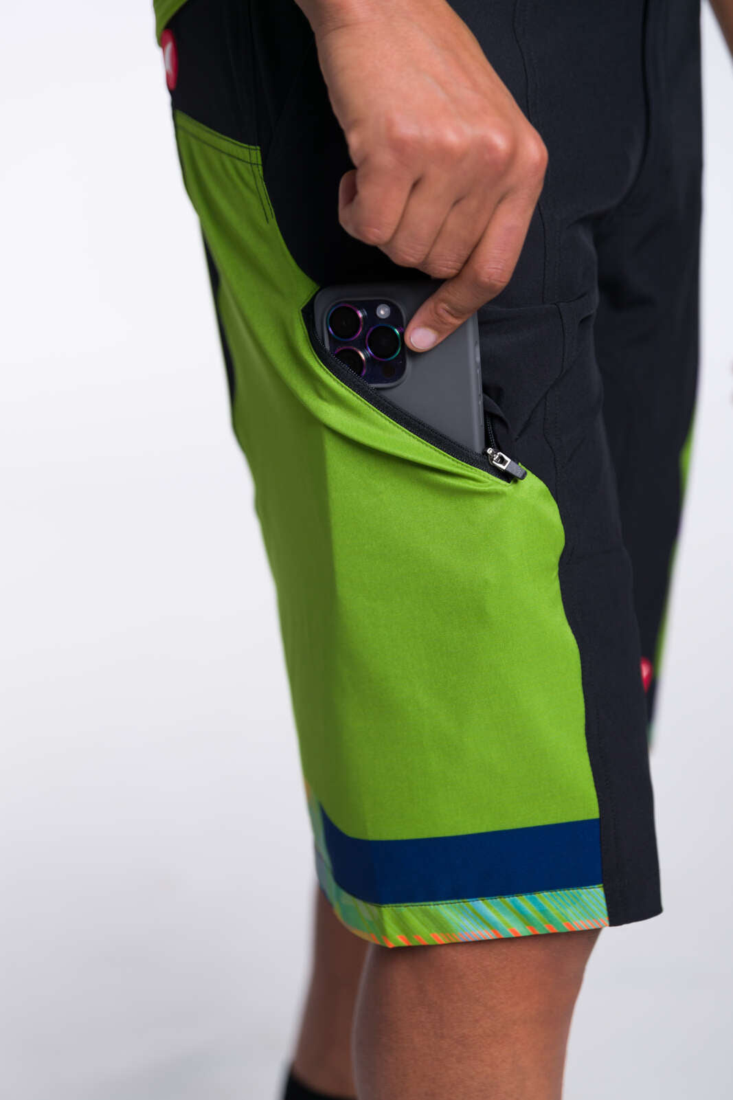 Men's Custom Mountain Bike Shorts - Apex Black Rise Side Pocket View #color-options_black-rise
