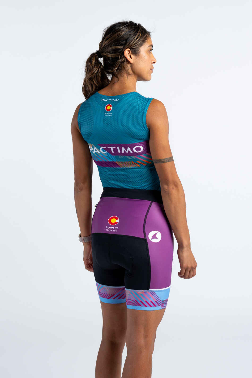 Women's Custom Cycling Shorts - Long Length - Ascent Vector Back View #length_long