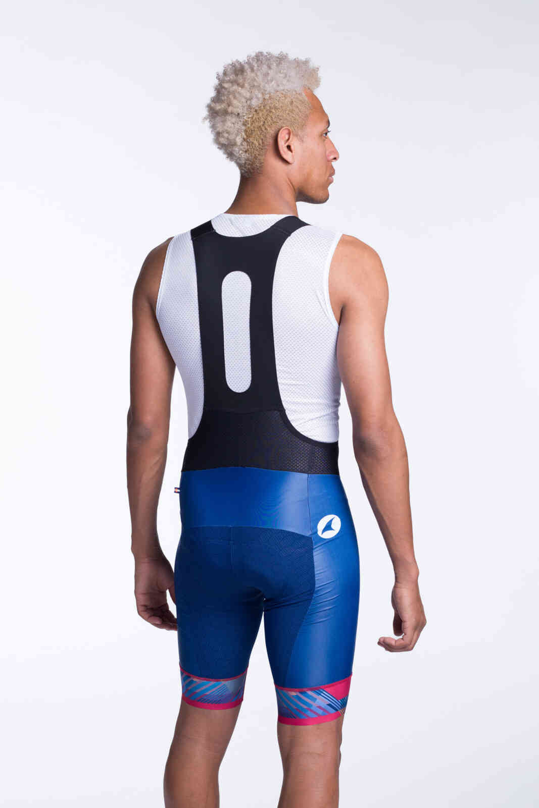 Men's Custom Cycling Bibs - Summit Stratos Force Back View #rise-color_navy