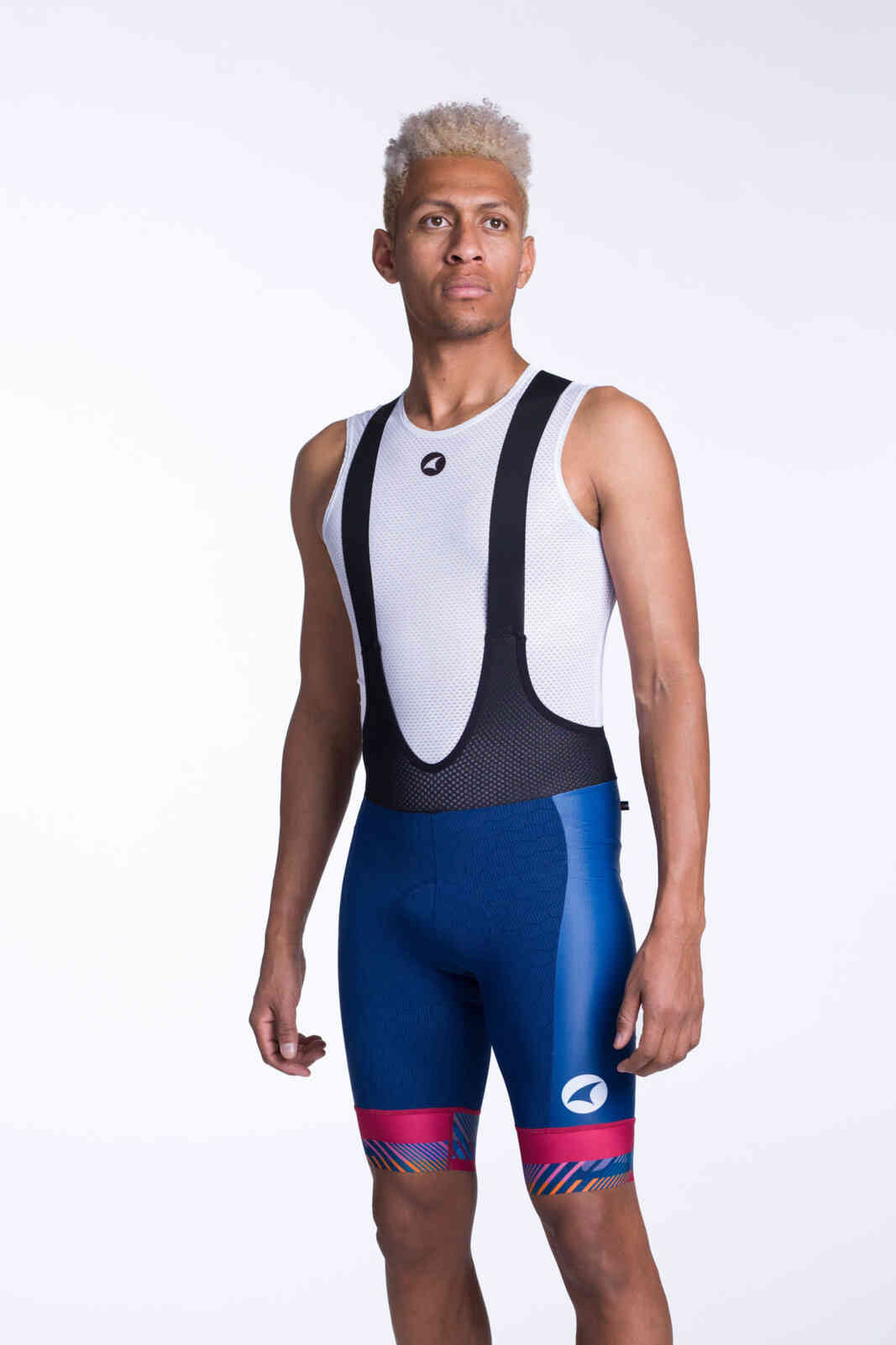 Men's Custom Cycling Bibs - Summit Stratos Force Front View #rise-color_navy
