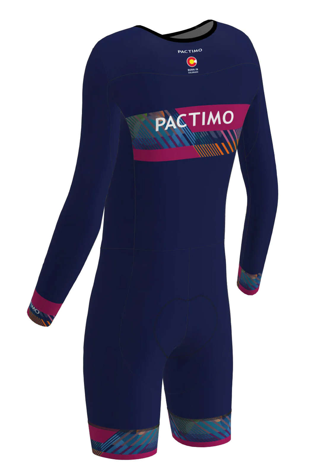 Men's Fully Printable Custom Cycling Skinsuit - Long Sleeve Back View #color-options_fully-printed