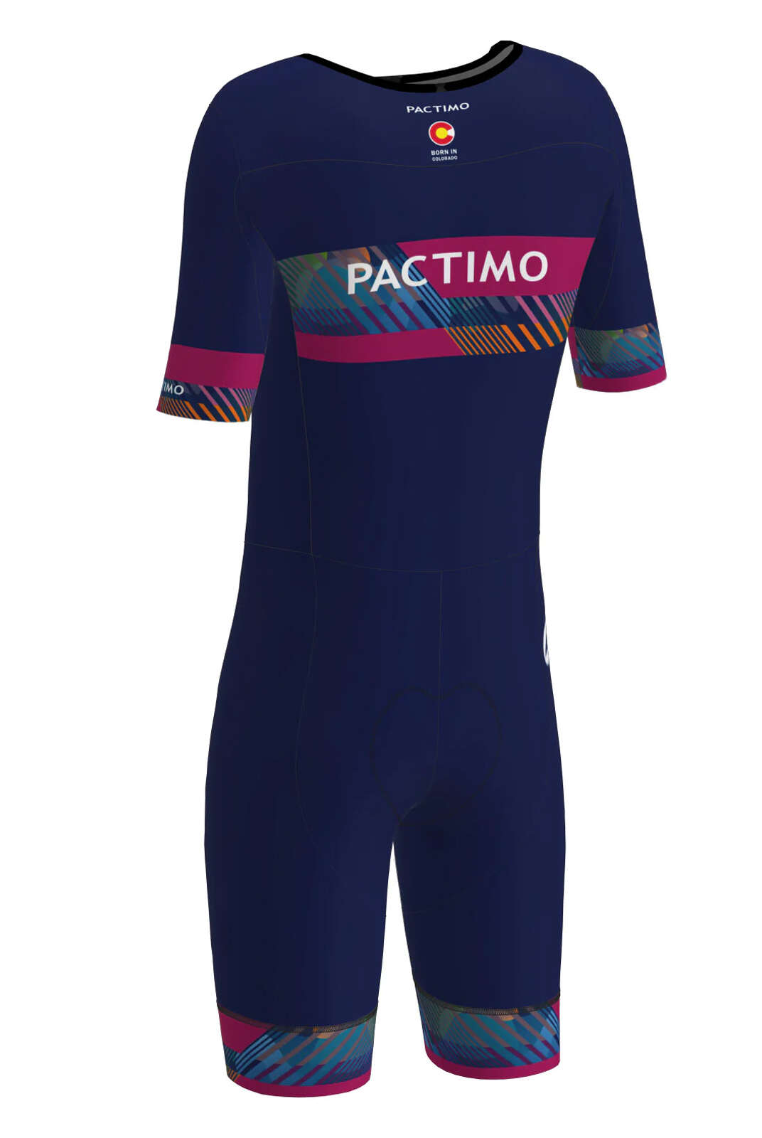 Men's Fully Printable Custom Cycling Skinsuit - Short Sleeve Back View #color-options_fully-printed